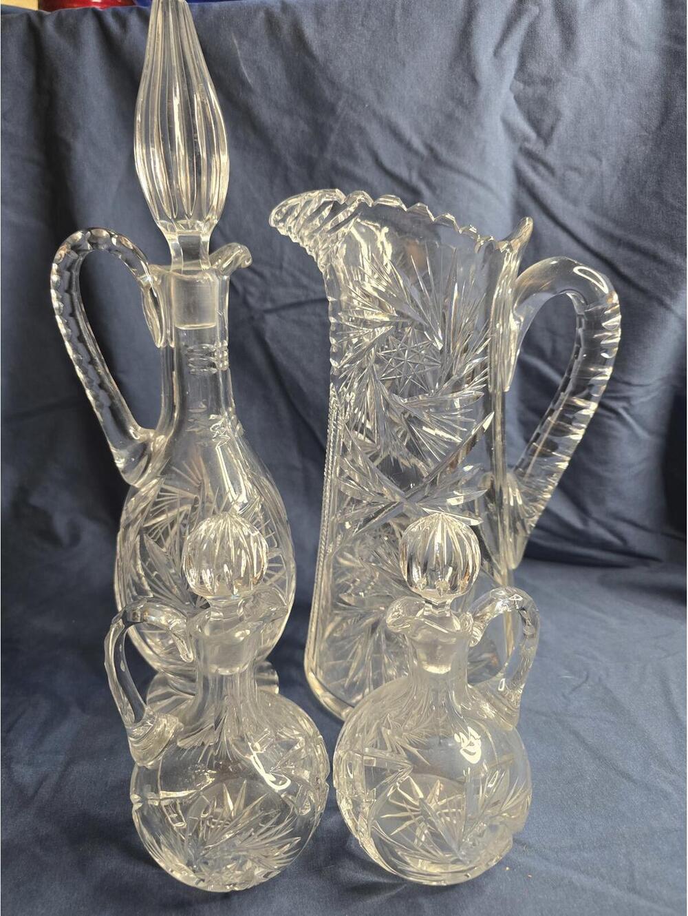 Elegant Vintage American Brilliant Cut Glass Decanter/Pitcher Set